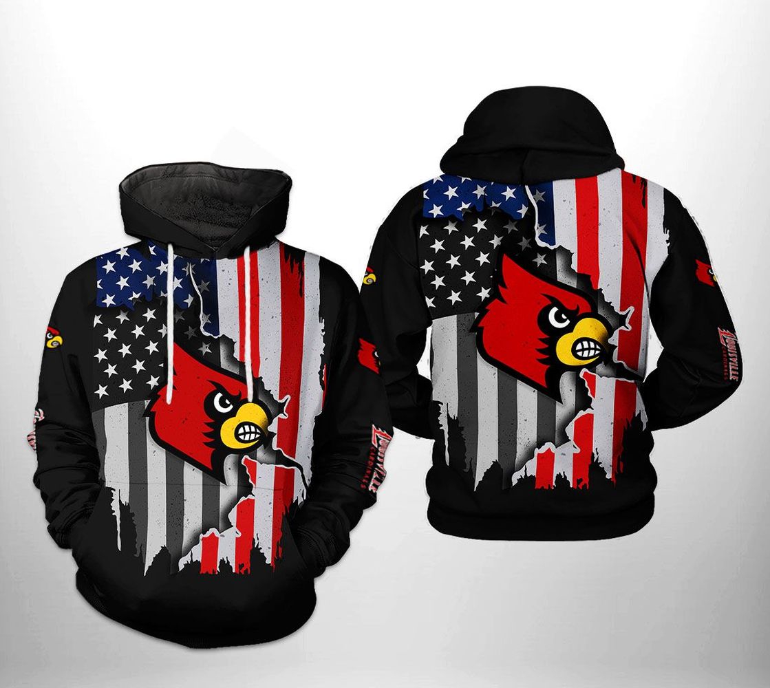 Louisville Cardinals Ncaa Us Flag 3D All Over Print Hoodie Zip Hoodie Gifts For Fans - All Over Print Hoodies For Women