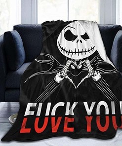 Love You Blanket - Halloween Gift with Jack Skellington Design, Fleece, Mink, and Sherpa Options