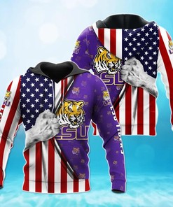 Lsu Tigers American Heart Us Flag 3D Zip-Up Hoodie - Perfect Gift For Ncaa Fans
