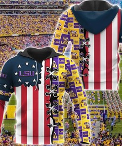 Lsu Tigers And Flag American 3D All Over Print Zip Hoodie Gifts For Ncaa Fans - All Over Print Zip Up Hoodie Men