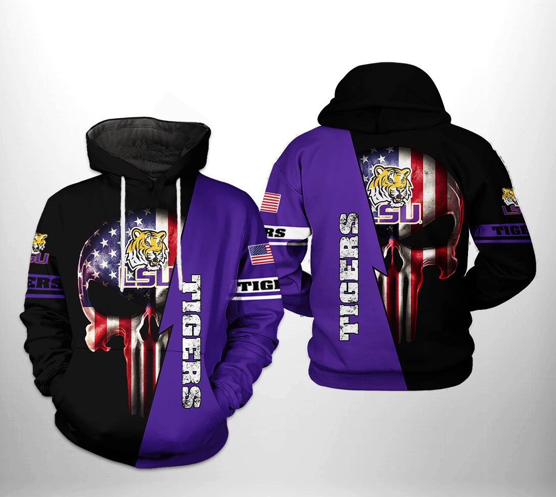 Lsu Tigers Us Flag Skull All Over Print 3D Hoodie, Zip-Up Hoodie - Perfect Gift For Ncaa Fans
