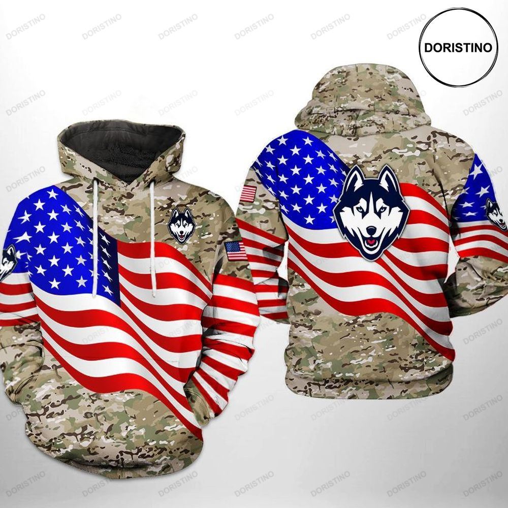 Make A Statement With Uconn Huskies Ncaa Us Flag Camo Veteran Awesome 3D Hoodie