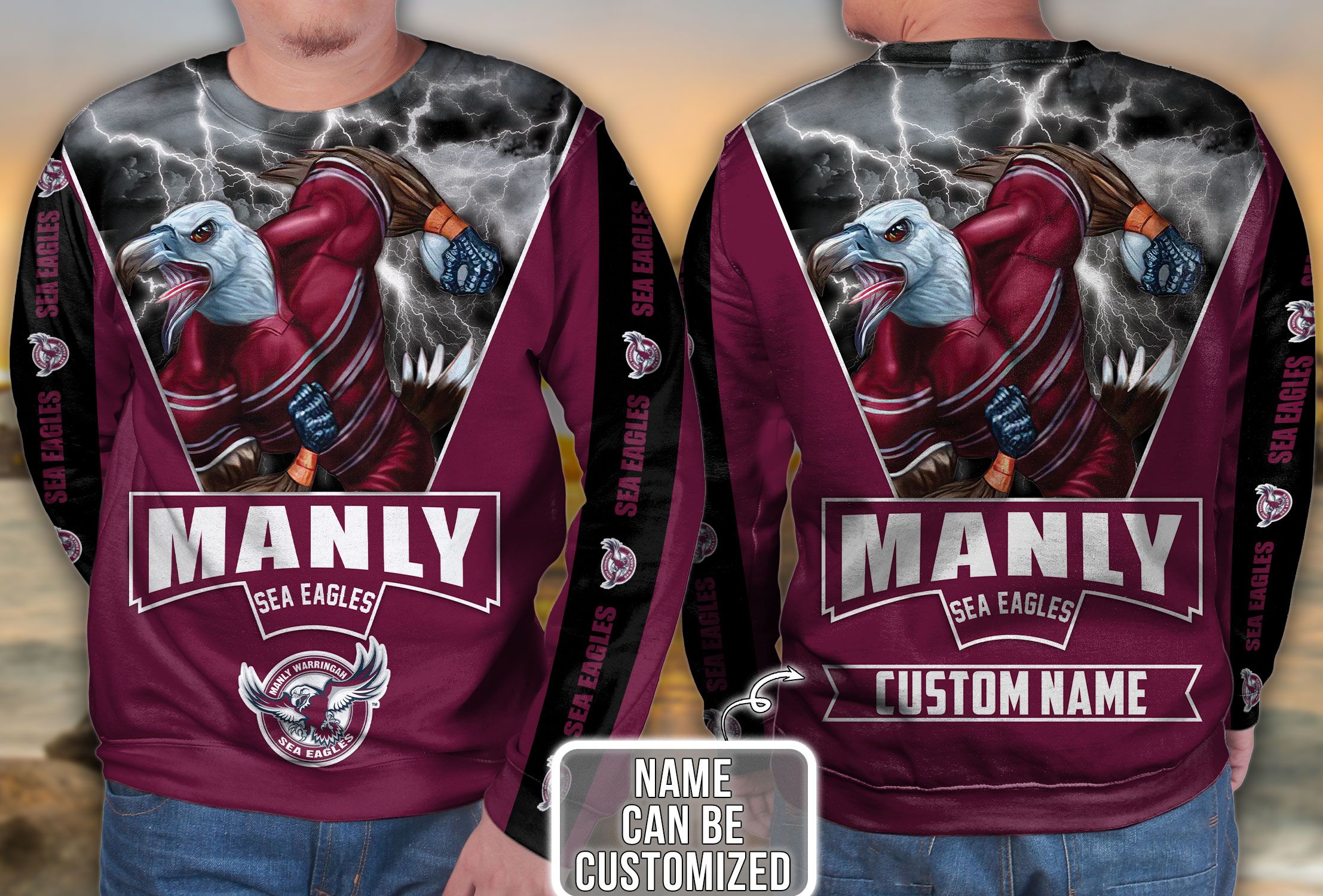 Manly Warringah Sea Eagles Custom All Over Print Zip Up Hoodie Men