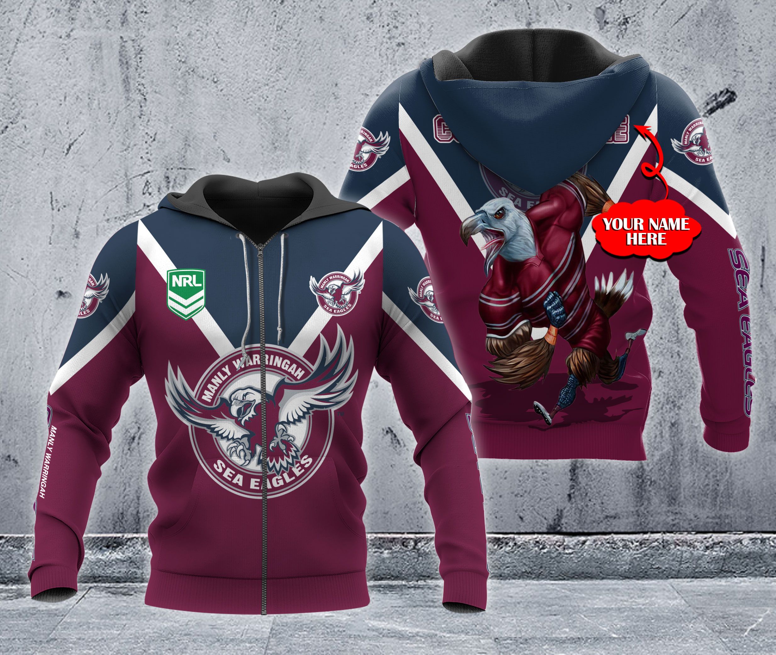Manly Warringah Sea Eagles Nrl Custom 3D Hoodie Full Size