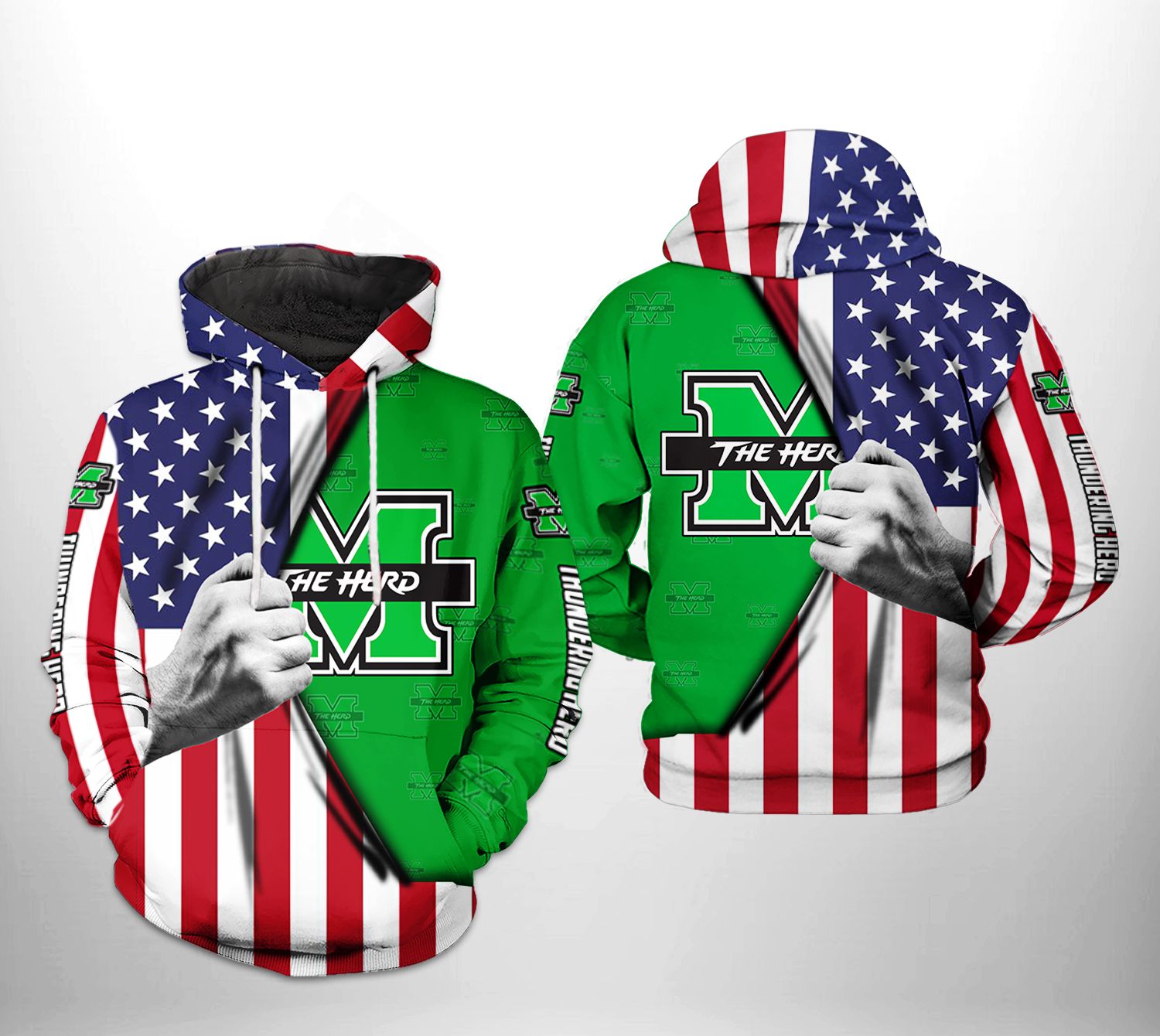 Marshall Thundering Herd Ncaa Us Flag 3D All Over Print Hoodie, Zip-Up Hoodie For Men