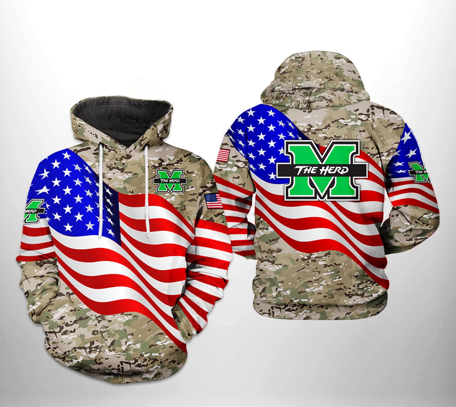Marshall Thundering Herd Ncaa Us Flag Camo Veteran Custom All Over Print Hoodie