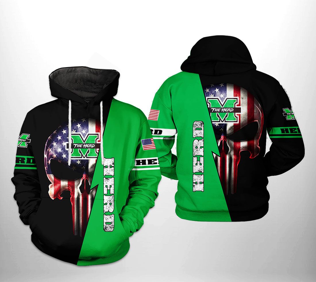 Marshall Thundering Herd Ncaa Us Flag Skull Custom All Over Print Hoodie