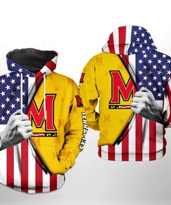 Maryland Terrapins Ncaa Us Flag 3D Printed Hoodie/Zipper Hoodie For Men With All Over Prints