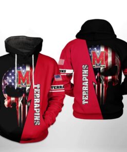 Maryland Terrapins Ncaa Us Flag Skull 3D Printed Hoodie/Zipper Hoodie With Custom Design Prints