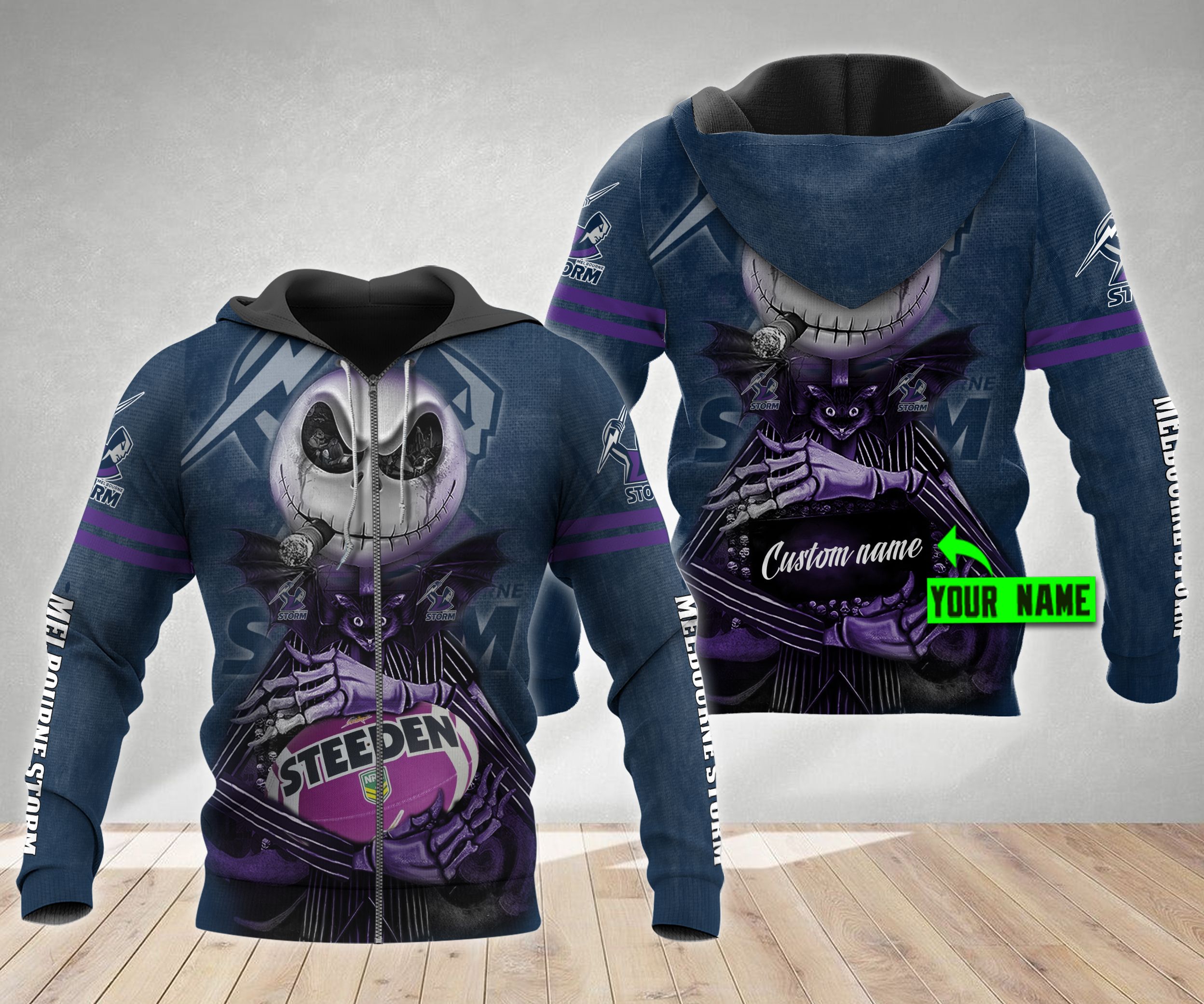 Melbourne Storm Jack Skellington Custom All Over Printed 3D Hoodie