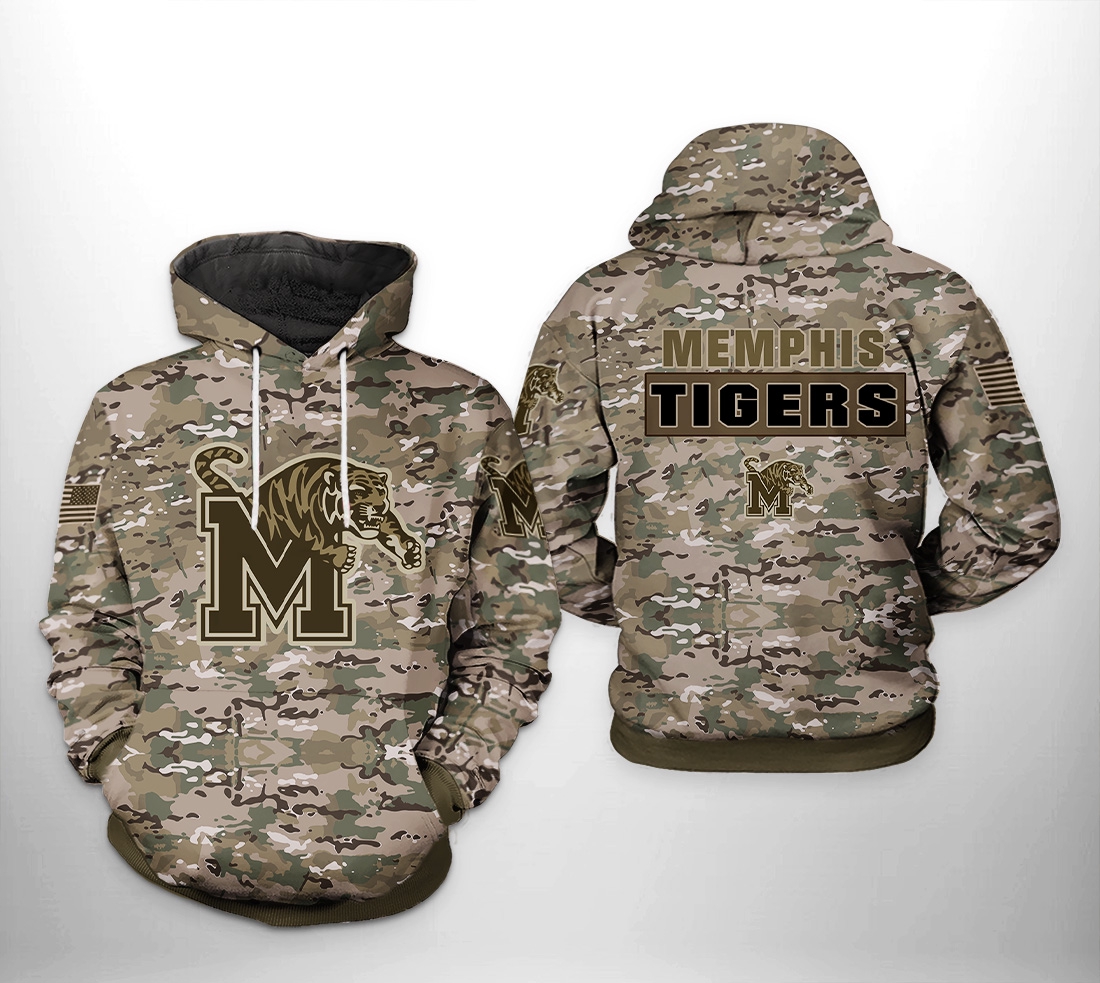 Memphis Tigers Ncaa Camo Veteran Printful 3D All Over Print Zip Up Hoodie