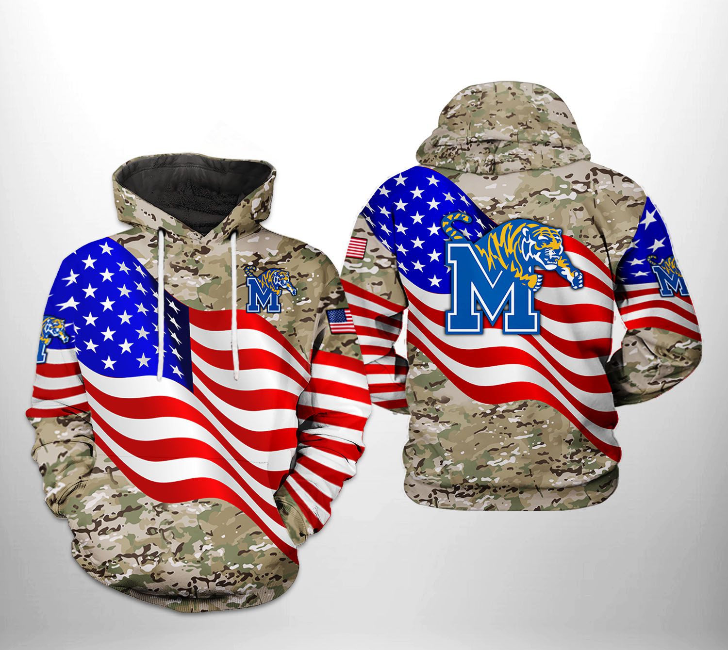 Memphis Tigers Ncaa Us Flag Camo Veteran 3D All Over Print Zip-Up Hoodie