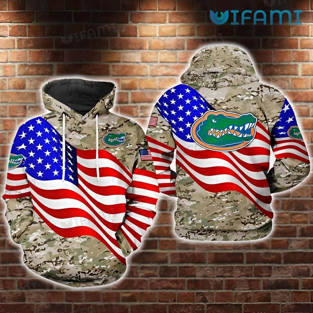 Men'S All Over Print Florida Gators Camouflage Mix Usa Flag Logo Hoodie