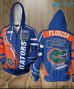 Men'S All Over Print Florida Gators Zip Up Hoodie With Fire Football Design