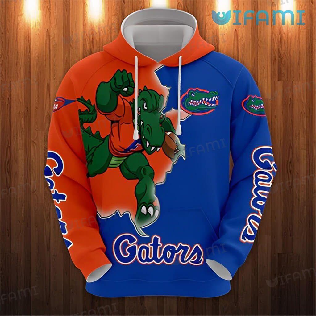 Men'S All Over Print Florida Gators Zip Up Hoodie With Gator Mascot Design