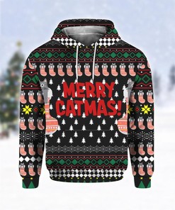Merry Catmas Funny Mens All Over Print 3D Hoodie