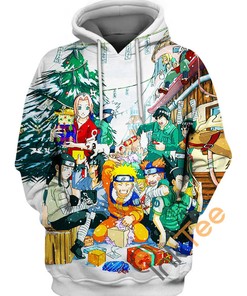 Merry Christmas Naruto Graphic Zip Up Hoodie Men