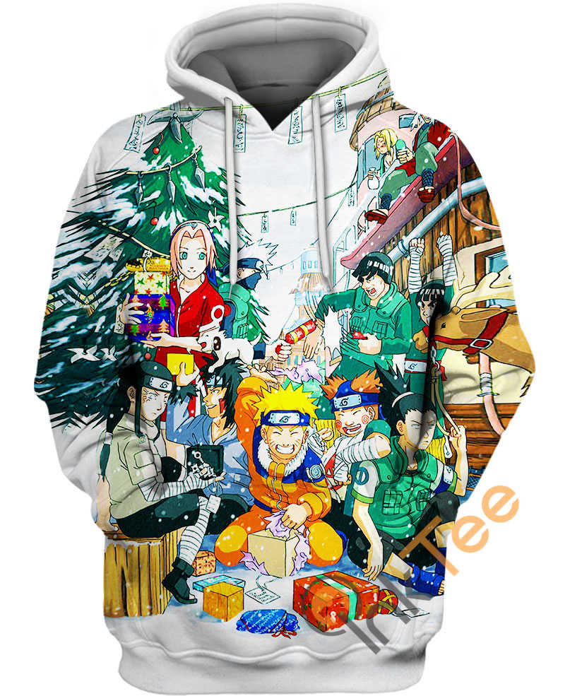 Merry Christmas Naruto Graphic Zip Up Hoodie Men