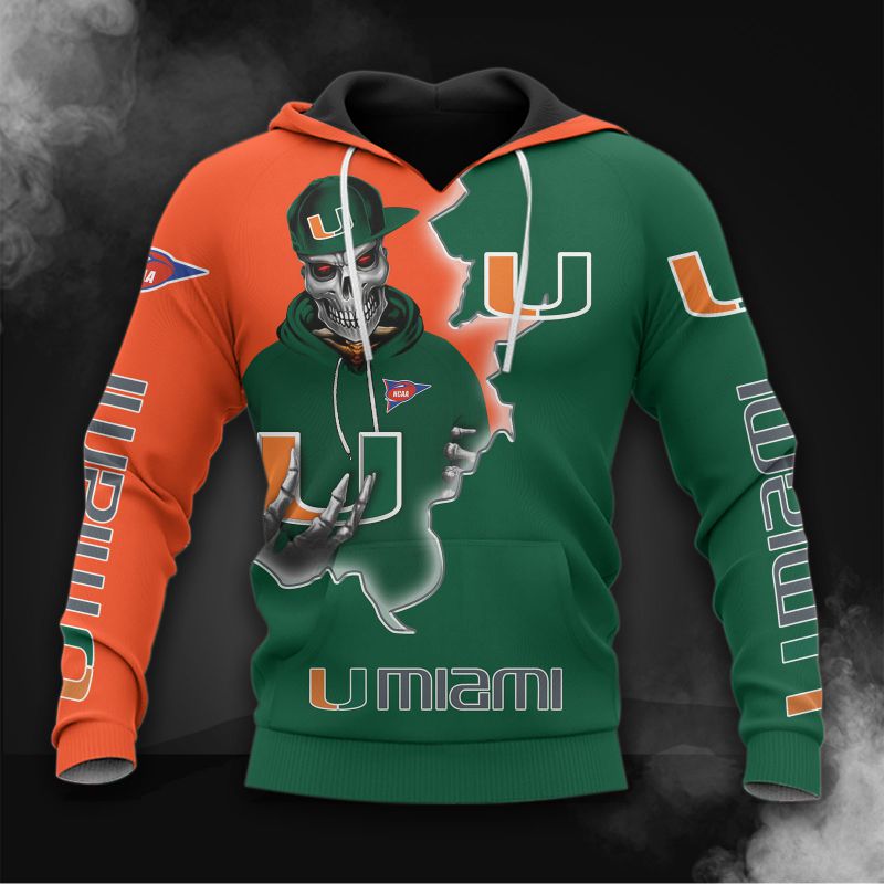 Miami Hurricanes All Over Print 3D Zip Up Hoodie For Men