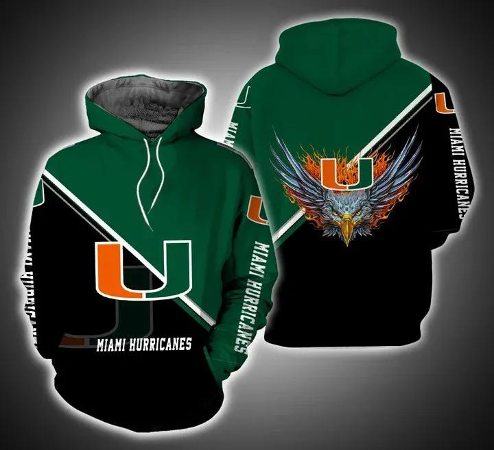 Miami Hurricanes Fire Eagle College Baseball Apparel All Over Print 3D Hoodie