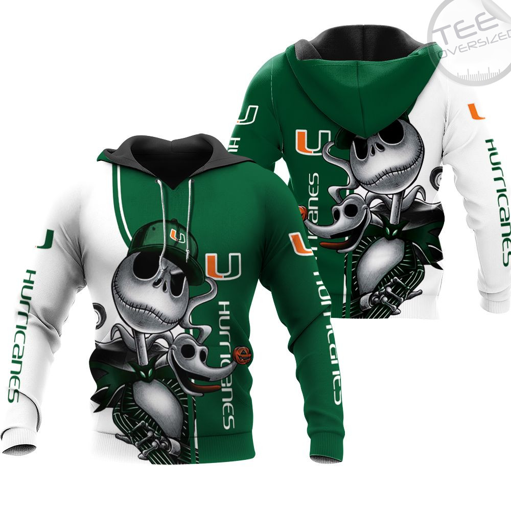 Miami Hurricanes Jack Skellington And Zero 3D Hoodie Custom Printed For Ncaa Gifts