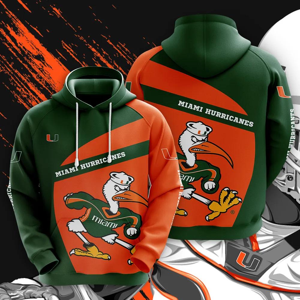 Miami Hurricanes Logo All Over Print 3D Hoodie For Men