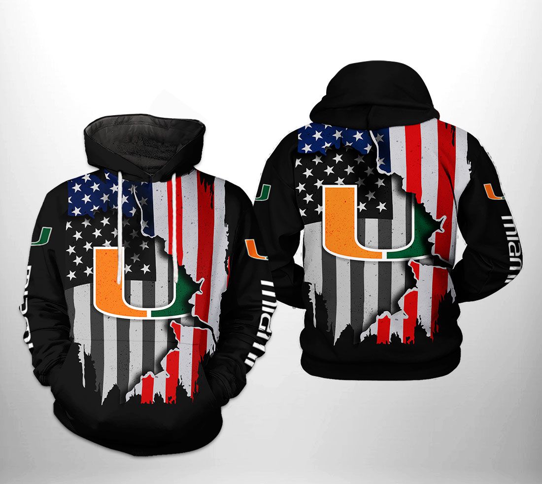 Miami Hurricanes Ncaa Us Flag 3D Printed Hoodie/Zipper Hoodie With Custom Graphic Design Prints
