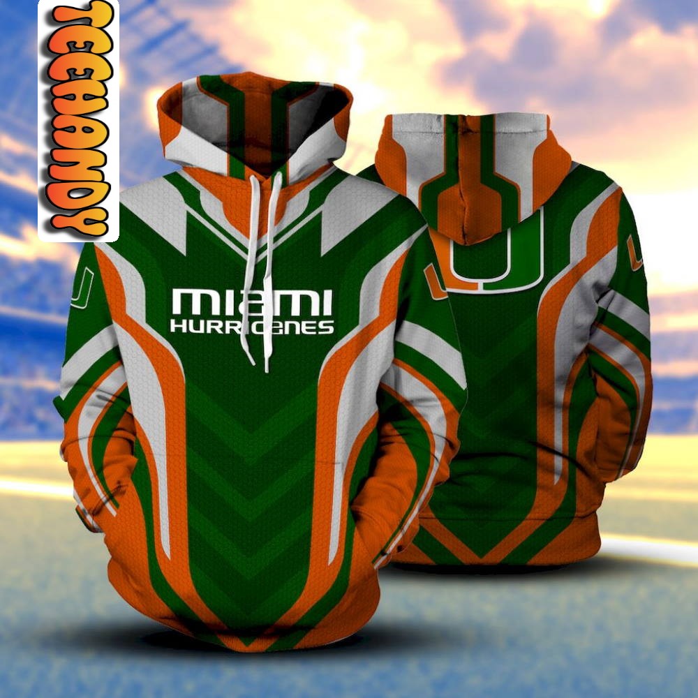 Miami Hurricanes Premium 3D Hoodie With All Over Prints For Men