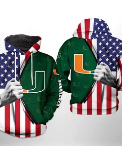 Miami Hurricanes Us Flag All Over Print 3D Zip Up Hoodie