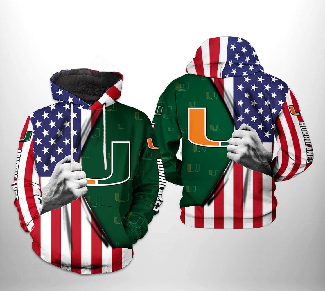 Miami Hurricanes Us Flag All Over Print 3D Zip Up Hoodie