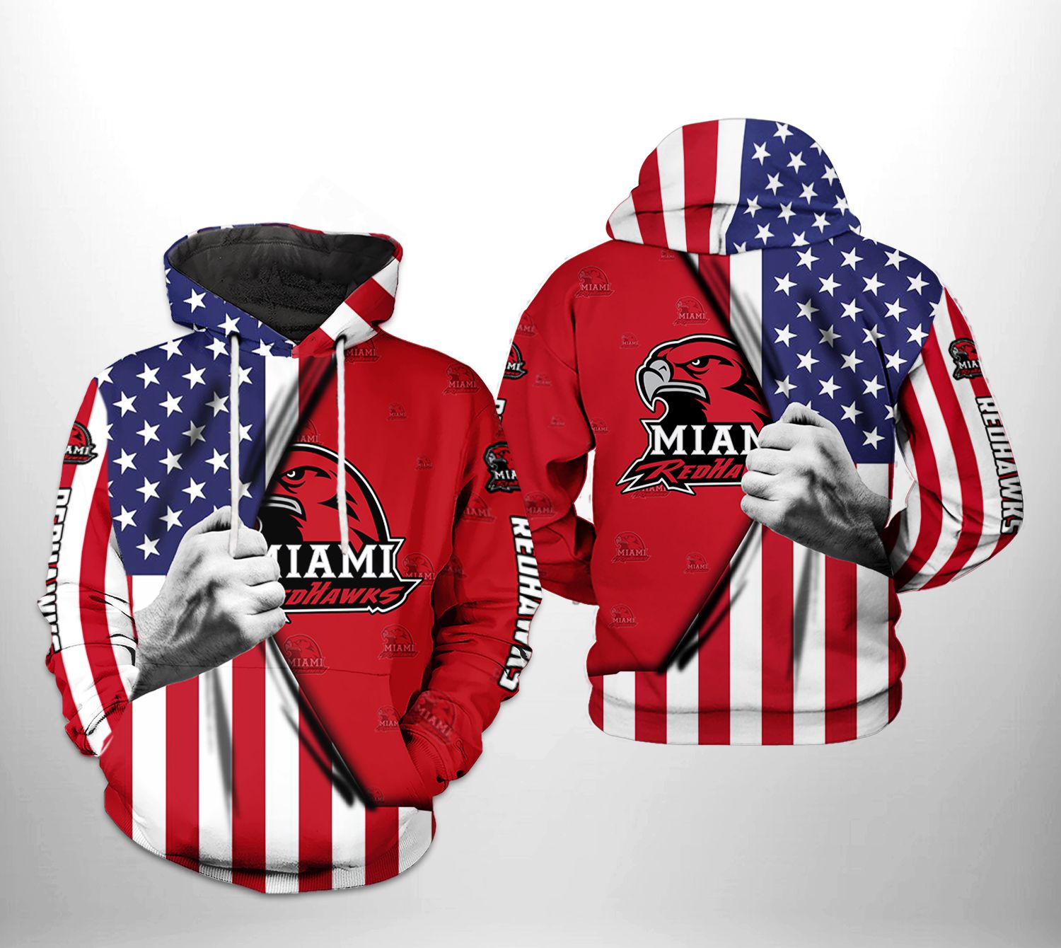 Miami Redhawks Ncaa Us Flag 3D All Over Print Hoodie, Zip-Up Hoodie With Custom Designs
