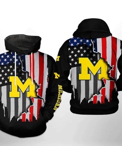 Michigan Wolverines American Flag Distressed 3D All Over Print Zip Hoodie Gifts For Ncaa Fans