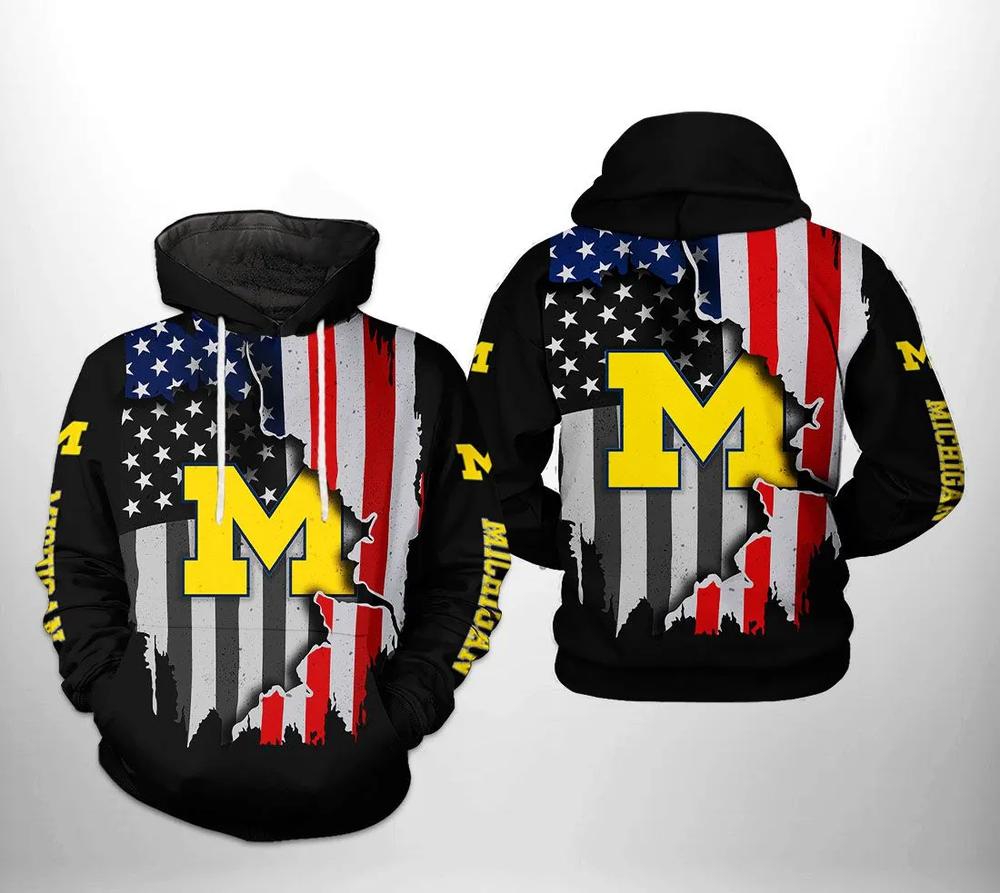 Michigan Wolverines American Flag Distressed 3D All Over Print Zip Hoodie Gifts For Ncaa Fans