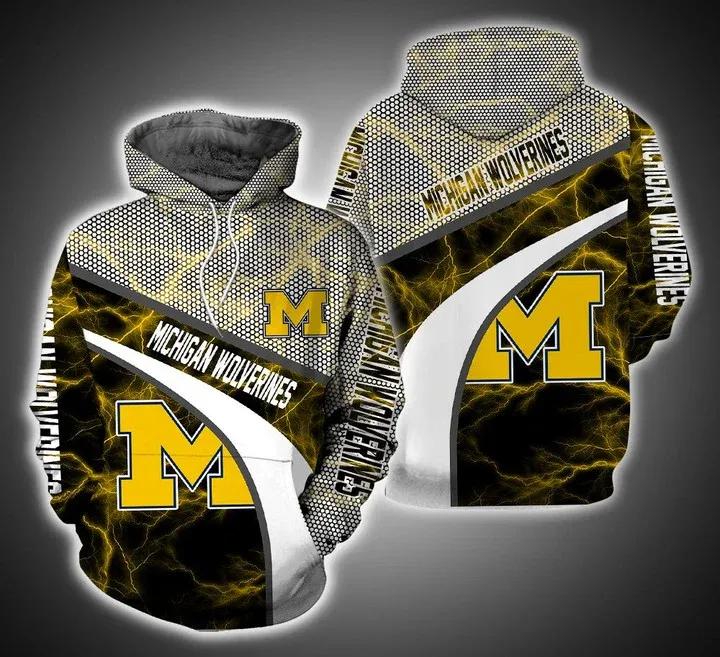 Michigan Wolverines Armor Thunder All Over Print 3D Hoodie Gifts For Ncaa Fans