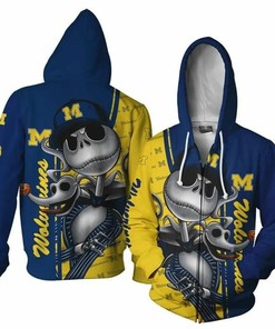 Michigan Wolverines Jack Skellington Halloween 3D Hoodie With Zip-Up Option
