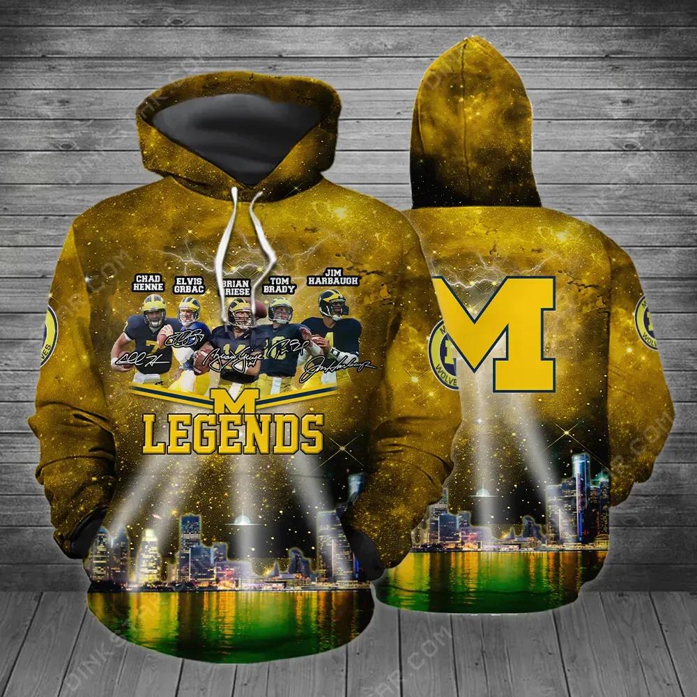 Michigan Wolverines Legend Team Signature 3D All Over Print Zip Hoodie Gifts For Ncaa Fans
