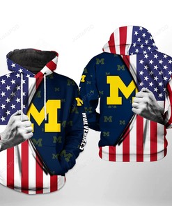 Michigan Wolverines Us Flag 3D All Over Print Hoodie With Zip-Up Option
