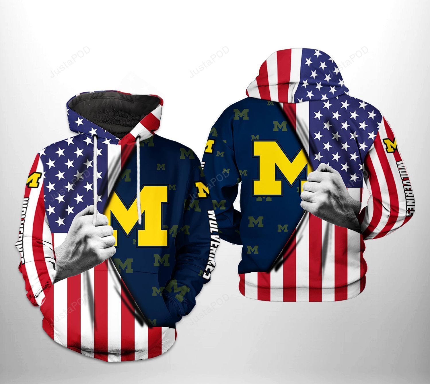 Michigan Wolverines Us Flag 3D All Over Print Hoodie With Zip-Up Option