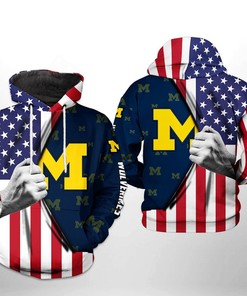 Michigan Wolverines Us Flag 3D All Over Print Zip Hoodie Gifts For Ncaa Fans