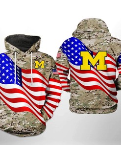 Michigan Wolverines Us Flag Camo Veteran 3D All Over Print Hoodie For Ncaa Fans