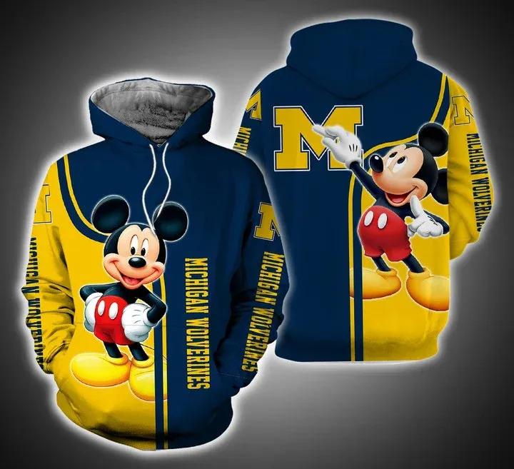 Mickey Mouse With Michigan Wolverines All Over Print Zip Hoodie, Perfect Gifts For Ncaa Fans