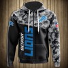 Military Style Detroit Lions All Over Print Hoodie - Great For Patriotic Fans