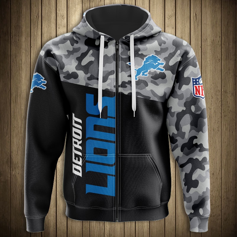 Military Style Detroit Lions All Over Print Hoodie - Great For Patriotic Fans