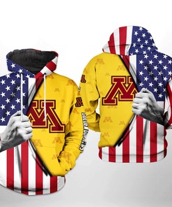 Minnesota Golden Gophers All Over Print Hoodie With Us Flag 3D Design