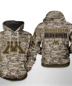 Minnesota Golden Gophers All Over Print Zip-Up Hoodie With Camo Veteran 3D Design