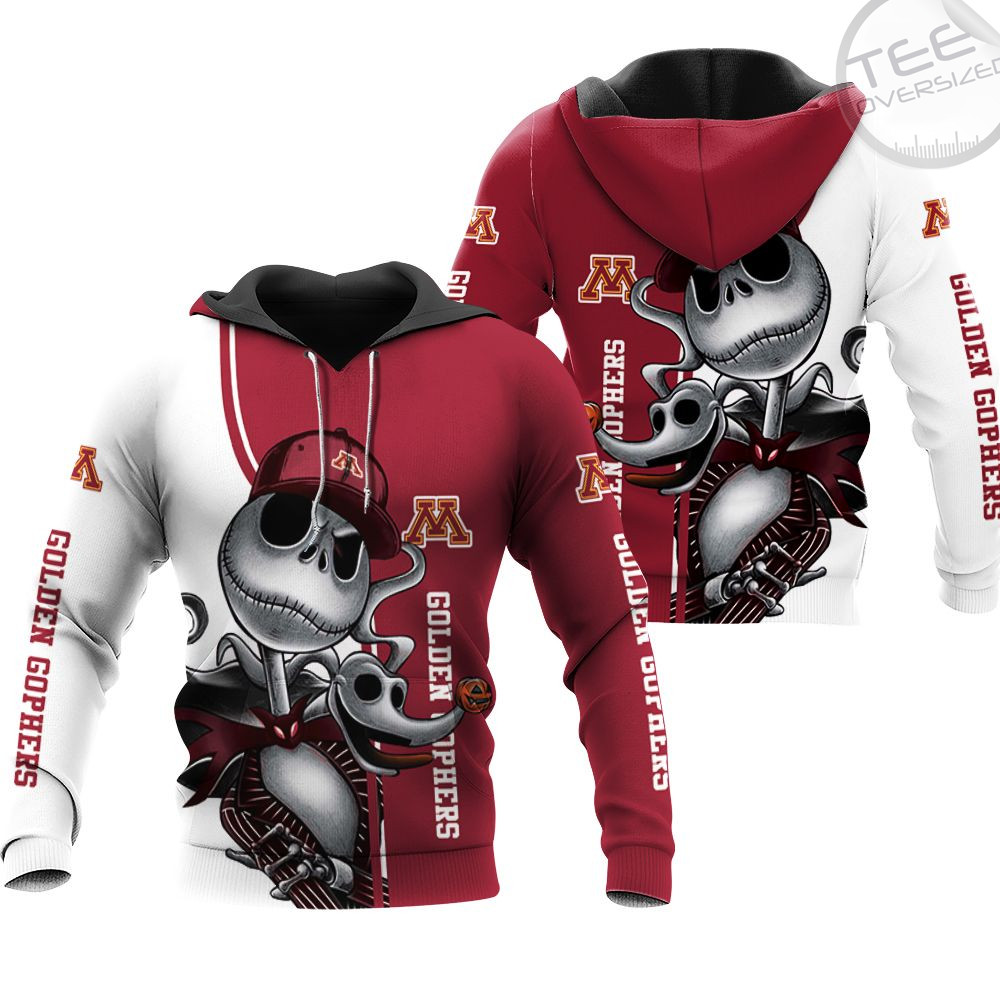 Minnesota Golden Gophers Jack Skellington And Zero 3D Hoodie All Over Print Zip Hoodie