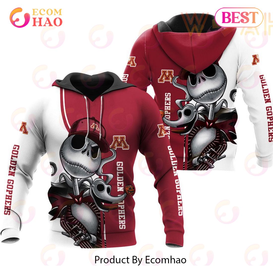 Minnesota Golden Gophers Jack Skellington And Zero 3D Hoodie With Unique Graphic Prints Perfect For Ncaa Gifts