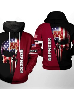 Minnesota Golden Gophers Ncaa Us Flag Skull 3D Printed Hoodie/Zipper Hoodie With Custom Designs