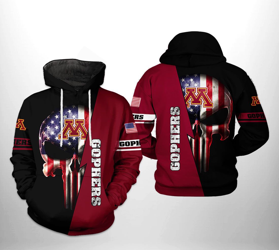 Minnesota Golden Gophers Ncaa Us Flag Skull 3D Printed Hoodie/Zipper Hoodie With Custom Designs