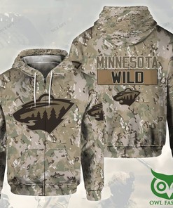 Minnesota Wild All Over Print Camouflage 3D Hoodie With Zip-Up Option